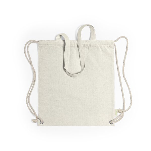BOLSA MOCHILA DE  ALGODÓN RECICLADO DE COLORES CON ASA LARGA 140 grs.