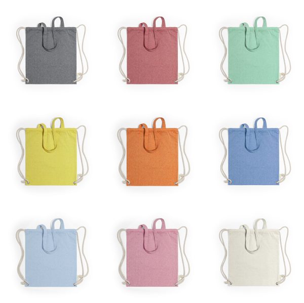 BOLSA MOCHILA DE  ALGODÓN RECICLADO DE COLORES CON ASA LARGA 140 grs. - Imagen 8