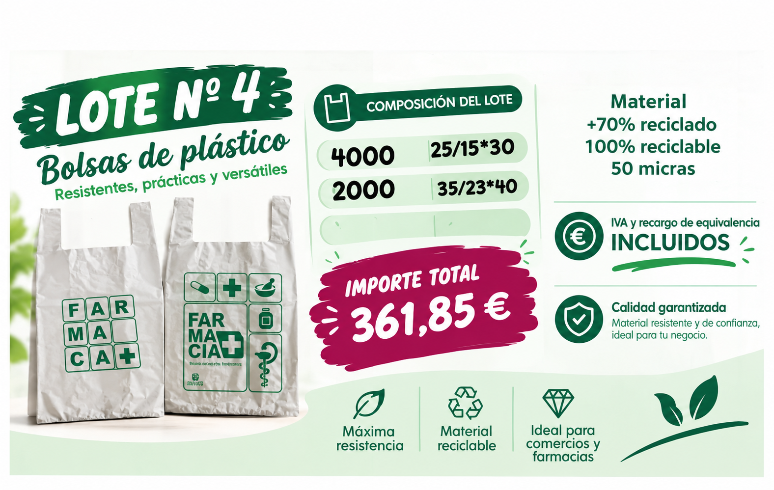 Lote exclusivo nº. 4. Precios mostrado en web con I.V.A y sin R.E